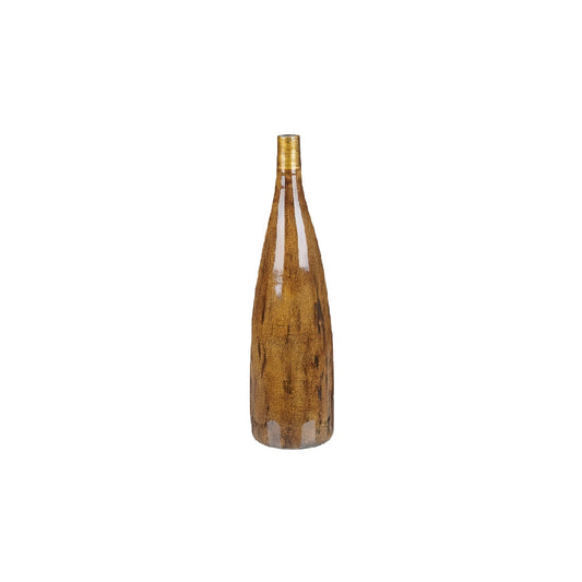 Modern Amber Brown Ceramic Narrow Neck Bottle Vase - 16 inch Handmade Decorative Vase