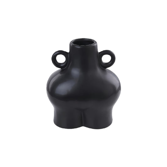 Modern Matte Black Ceramic Female Form Body Vase with Dual Handles